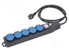 Extension lead | H07RN-F | 3G2.5mm2 | 5m | rubber | black | Sockets no: 5