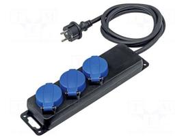Extension lead | H07RN-F | 3G1.5mm2 | 1.5m | rubber | black | with flap
