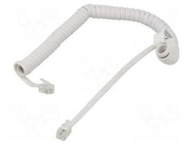 Cable: telephone | coiled | RJ10 plug,both sides | white | PVC | 2m