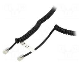 Cable: telephone | coiled | RJ10 plug,both sides | black | PVC | 4m