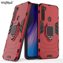 For Redmi Note 8 Cover For Xiaomi Redmi Note 8 2021 Case Hard PC Ring Holder Stand Magnetic Armor Case For Redmi Note 8 Fundas Redmi Note 8 2021 raudona