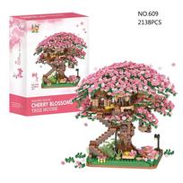 Vyšnių Medžio Namas Statybiniai Kaladėlės Sakura Žiedų Gatvės Vaizdas Mini Kaladėlės Mikro Kaladėlės Vaikų Žaislai 3D Modeliai Kūrybiniai Papuošalai No box