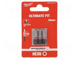 Screwdriver bit | hex key | HEX 6mm | 1/4" | Kind: impact | 3pcs.