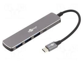 Hub USB | USB A socket x3,USB C socket,USB C plug | USB 3.2 | grey