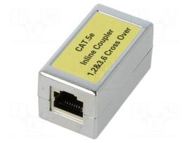 RJ 45 coupler | RJ45 socket,both sides | crossover | silver | Cat 5e