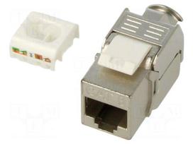 RJ45 module | Keystone | RJ45 socket | silver | on cable | Cat 8.1