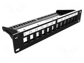 Patch panel | Keystone | RACK | black | rack 10" | Number of ports: 12