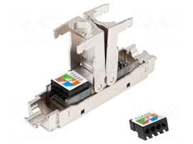 RJ 45 coupler | silver | on cable | Cat 6 | Enclos.mat: metal