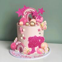 46pcs Hot Pink Girl Cake Toppers Girl Theme Cake Decoration Pink Gold Butterfly Balls Star Doll Cake Toppers for Birthday Party