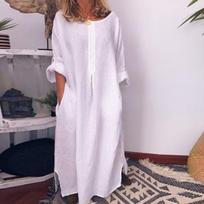 Moteriška laisvalaikio vienspalvė vienspalvė medvilnės ir lino suknelė Tiesi suknelė XXXL balta