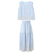 Sancai Embroidered Sleeveless Top & Skirt Set L