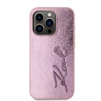Karl Lagerfeld Wrinkled PU Signature Logo Case for iPhone 15 Pro Max / pink
