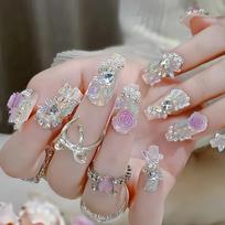 24Pcs luxury shiny flower ballet press on nails, reusable fashion false nails for party travel DIY manicure U74