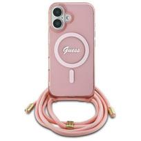 Guess GUHMP16SHCTSGNSP Hardcase Crossbody Cord Script MagSafe for iPhone 16 6.1" / pink