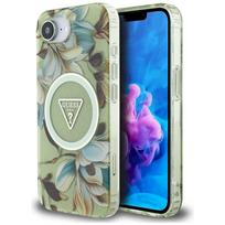 Case Guess IML Metal Glitter Flowers Triangle MagSafe for iPhone 16e / 17e / green