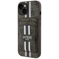 Case Guess 4G Stripes with wallet Magsafe for iPhone 15 / brown