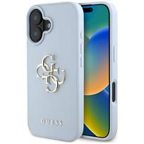 Guess Grained Big 4G Logo Small Classic Logo Case for iPhone 16 / blue