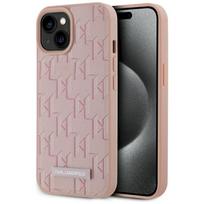 Karl Lagerfeld Leather Monogram Metal Logo MagSafe Case for iPhone 15 / pink
