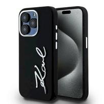 Karl Lagerfeld Silicone Metal Script Logo Case for iPhone 15 Pro Max / black
