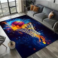 Basketball Dunk Velvet Rug, Ultra Soft Crystal, Vibrant Orange Blue, Non Slip Carpet, Game Room Decor 50cm x 80cm