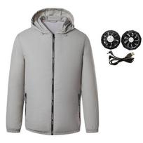 Cooling Jacket USB Fan 3 Speeds Men Long Sleeve Hooded Air Conditioning Jacket Clothes Streetwear M šviesiai pilka spalva