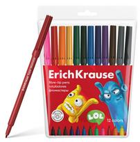 Flomasteriai ErichKrause Jolly Friends Super Washable 12 spalvos (PVC maisiņā su pakaramo, 12 vnt..)