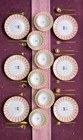Pietų servizas Hermia Fiyonk 24YT - Red, keramika, balta sp./raudona sp./geltona sp., 24 vnt.