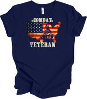 Combat Veteran T-Shirt - Patriotic USA Flag Design M