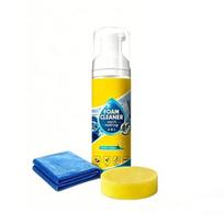 Fabric Stain Remover Multifunctional Foam Cleaner Rinse-Free Deep Cleaning Spray with Sponge Towel Plastic Surface for Car Interior Kitchen 150ML yellow