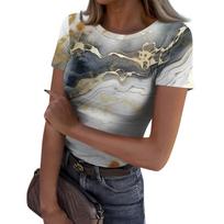 Ladies Slim Bottom T-shirt Fashion Casual   Round Neck Pullover Short Sleeve Top XL