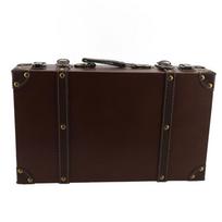 Brown Decorative Luggage Trunk Leather Wooden Storage Box Vintage Suitcase  Home Organization