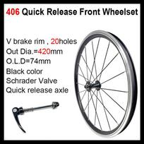 20 Inch Folding Bike Front Bearing Wheel 74mm O.L.D 406/451 Quick Release/Lock Axle Black Front Wheelset V Brake Customized Black 406 20H Front