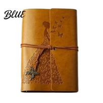 Flexible Inner Pages Planner Vintage A6/A7 Binder Notebook Faux Leather Personal with Butterfly Romantic Diary Pendant 6 Ring Loose-Leaf Pocket Small geltona