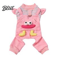 Pet Onesie Clothes Striped Cartoon Dog Jumpsuit Cute Big Mouth Four-Legged Outfit with Ruffled Comfortable Wear Spring Sleeves Funny for Small Dogs S rožinė