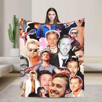 Ryan Gosling Collage Warm Cozy Blanket Trend Travel Car Bedding Throws Home Decor Flannel Bedspread Sofa Bed Cover Size: 75*100cm, Weight: 230 GSM