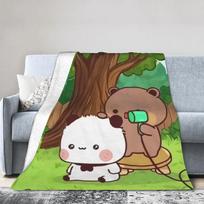 Soft BlanketKids Picnic Bubu & Dudu Playing Football Throw Blanket Flannel Bedspread For Couch Bed Street Trend Sofa Bed Cover Size: 75*100cm, Weight: 230 GSM