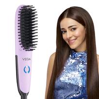 Vega Mini Hair Straightener Brush-Natural Straight in Few Min for Women | Thermoprotect Technology, Ceramic Coated Bristles | 2 Heat Settings, Stra