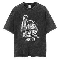 Vintage Washed Viva La Revolucion Carl Cat Graphic T Shirts Dungeon Crawler Carl Princess Donut T-shirt Men's Women Short Sleeve S įvairiaspalvis