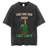 Italian Brainrot Tung Tung Tung Sahur Lirili Larila Funny Meme Vintage Washed T-shirt Men Women Fashion Oversized T Shirts Tops S įvairiaspalvis