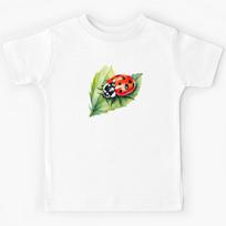 Colorful Watercolor Ladybug on Leaf Kids T-Shirt 100