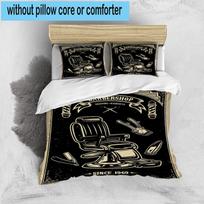 Vintage Barbershop Print 3pcs Bedding,Including 1pc Duvet Cover And 2pcs Pillowcases Perfect for Christmas,Ideal for Bedroom, Dormitory 135cm*200cm