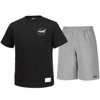 Nasa Unisex Cotton Blend Training T-Shirt + Knee-Length Cotton Shorts Set [Black + Light Melange] 95