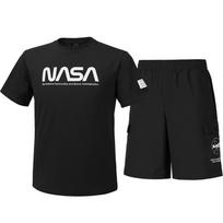 Nasa Unisex Cotton Blend Training T-Shirt + Woven Knee-Length Shorts Set [Black] 95
