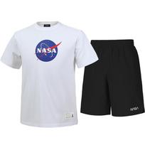 Nasa Unisex Cotton Blend Training Short Sleeve T-Shirt + Woven Knee-Length Shorts Set [White + Black] 100