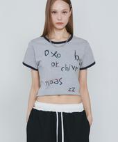 D So H Kitsch Semi-Crop Ringer T-Shirt Gray/Charcoal