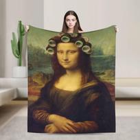 Rainbow Cubist Style Mona Lisa Blanket Adults Child Flannel Throw Blanket For Living Room Warm Comfy Design Quality Bedspread Size: 75*100cm, Weight: 230 GSM