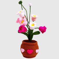 Hand Woven Yarn Bouquet Tulip Potted Plant Crochet Ornament (as the picture,29*10 cm)