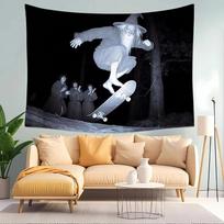 Trippy Wizard Skateboarding Tapestry, Funny Meme Wall Hanging for Bedroom Game Room, Humor Decor 100X70CM