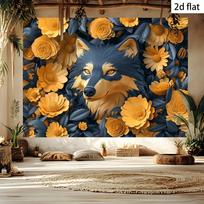 Midnight Wolf Guardian Tapestry-Blue Alpha Wolf, Tribal Spirit Wall Art Deco Living Room Bedroom 200x150cm 100X70CM