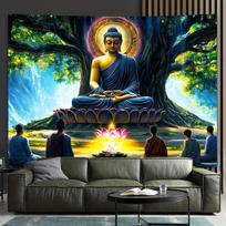 Buddha Under Bodhi Tree Tapestry Polyester Wall Hanging Boho Zen Meditation Room Art home decor aesthetic 100X70CM